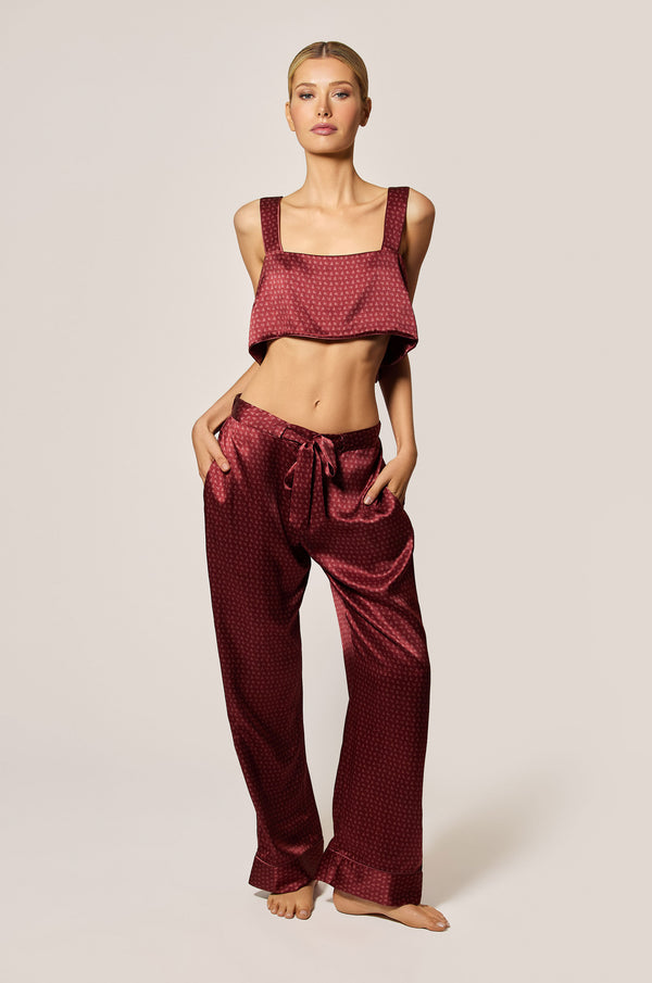 Kiki De Montparnasse Silk Lounge Moi Et Toi Tie Up Pajama Pant Brick Dust / Rose Fauvee