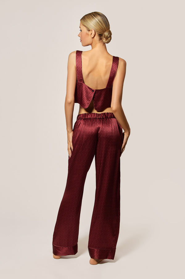 Kiki De Montparnasse Silk Lounge Moi Et Toi Tie Up Pajama Pant Brick Dust / Rose Fauvee