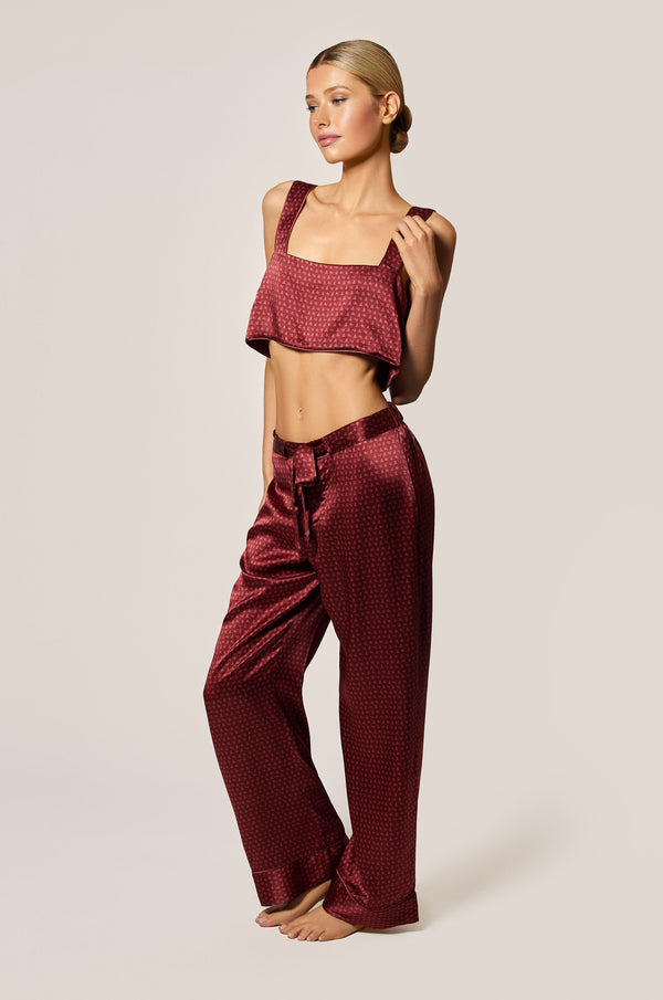 kiki de montparnasse silk lounge moi et toi tie up pajama pant brick dust / rose fauvee
