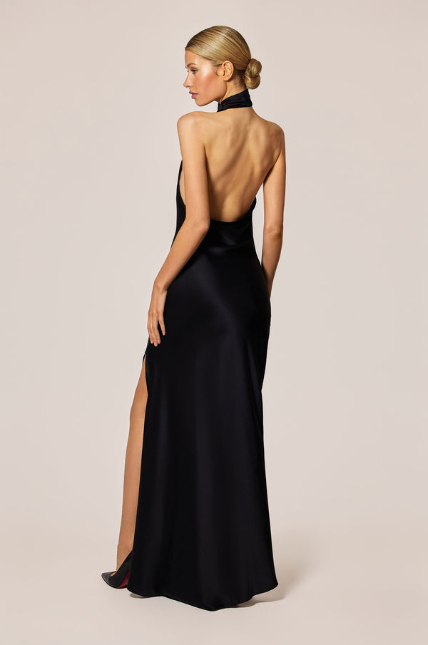 Kiki De Montparnasse Soie Asymmetrical Halter Gown Black