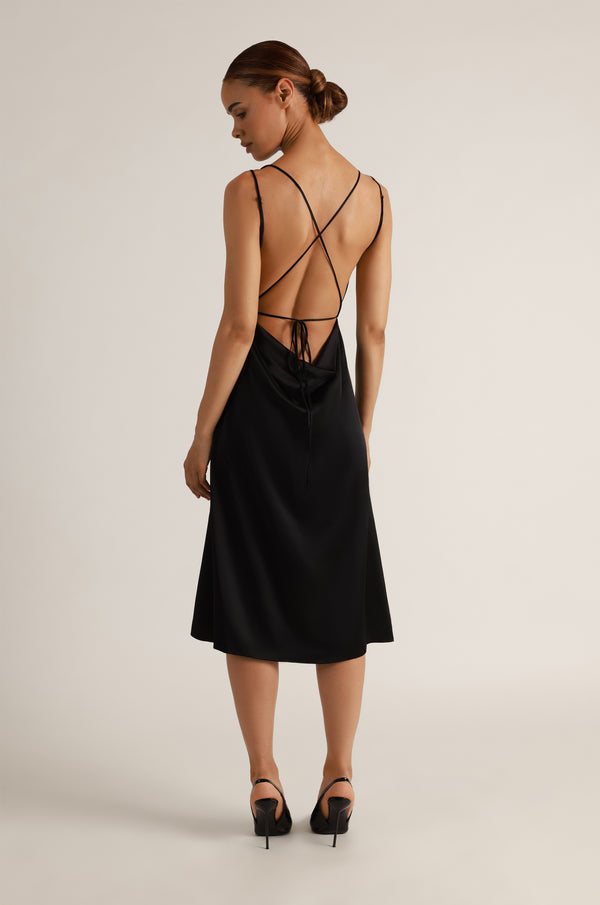 Kiki De Montparnasse Soie Tie Back Flared Midi Slip Black
