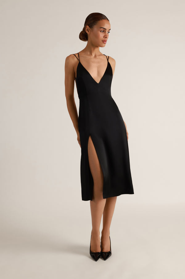 kiki de montparnasse soie tie back flared midi slip black