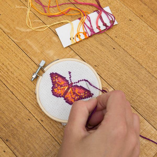 Kikkerland Butterfly Mini Cross Stitch Embroidery Kit