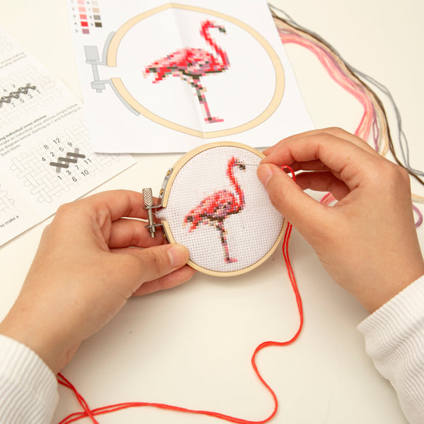Kikkerland Flamingo Mini Cross Stitch Embroidery Kit