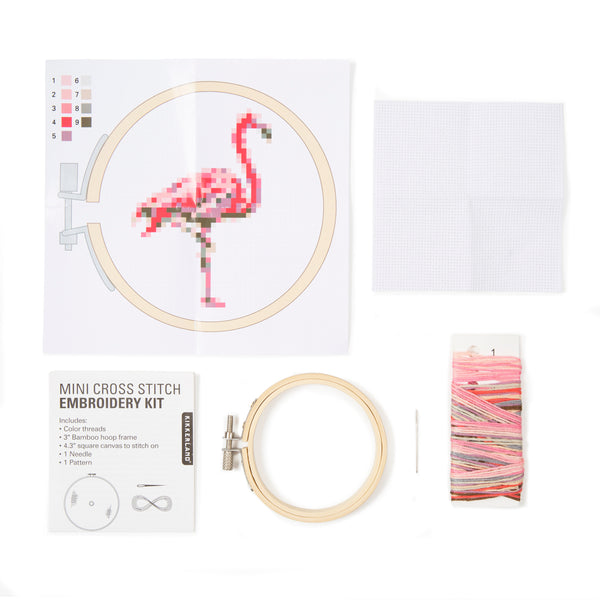 Kikkerland Flamingo Mini Cross Stitch Embroidery Kit