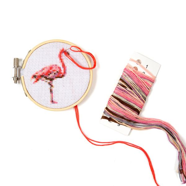 Kikkerland Flamingo Mini Cross Stitch Embroidery Kit