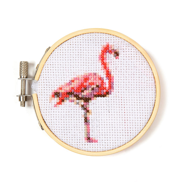 kikkerland Flamingo Mini Cross Stitch Embroidery Kit