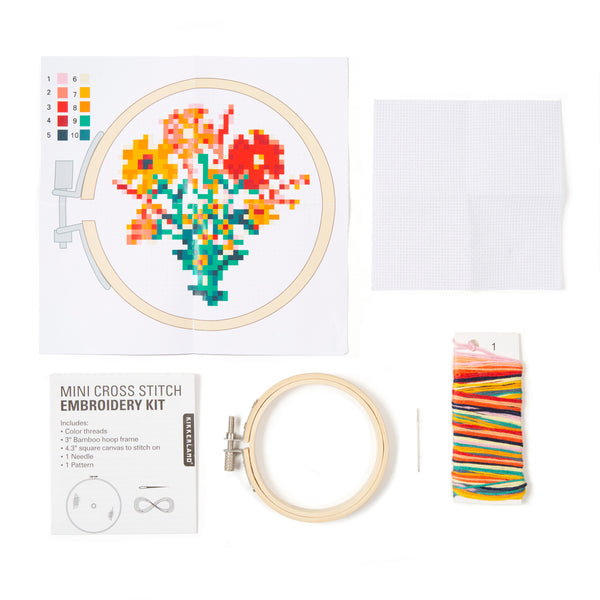 Kikkerland Flowers Mini Cross Stitch Embroidery Kit