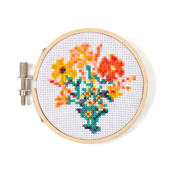 kikkerland Flowers Mini Cross Stitch Embroidery Kit