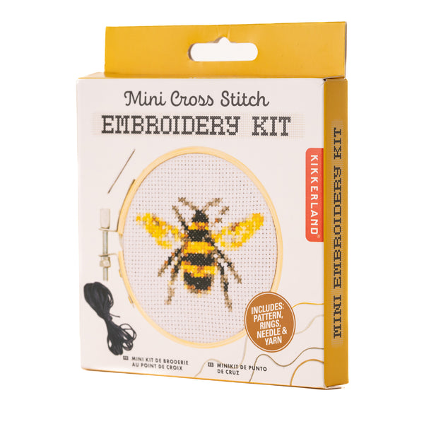 Kikkerland Bee Mini Cross Stitch Embroidery Kit