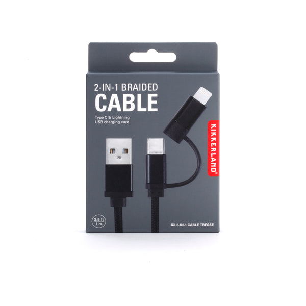 Kikkerland Black 2-in-1 Braided Cable