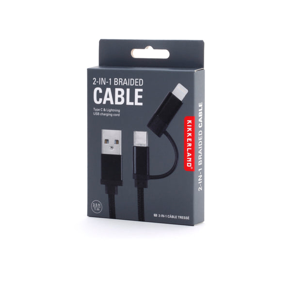 Kikkerland Black 2-in-1 Braided Cable