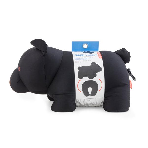 Kikkerland Black Bear Zip & Flip Travel Pillow