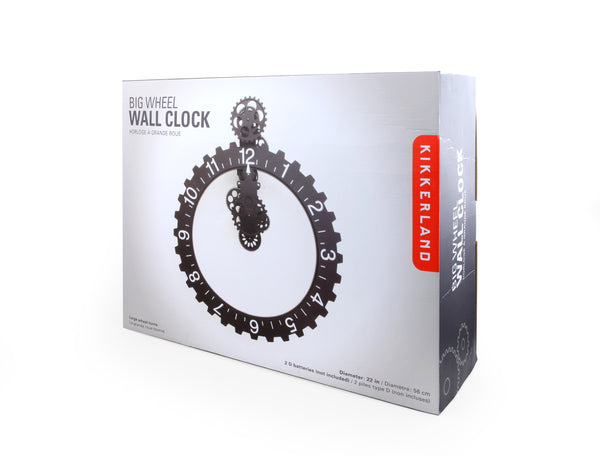 Kikkerland Black Big Wheel Wall Clock
