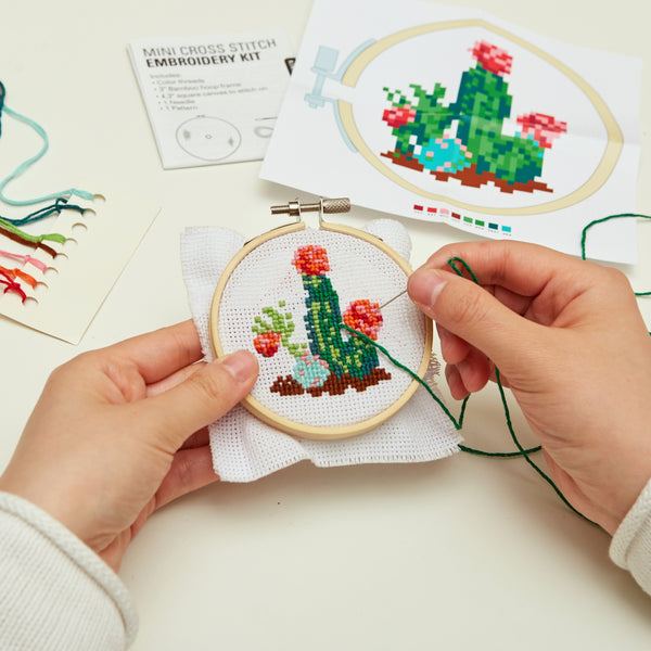 Kikkerland Cactus Mini Cross Stitch Embroidery Kit