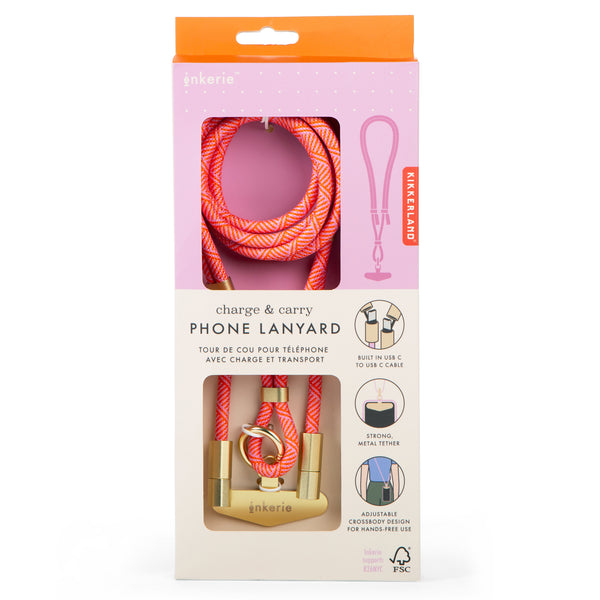 Kikkerland Inkerie Charge & Carry Phone Lanyard Pink