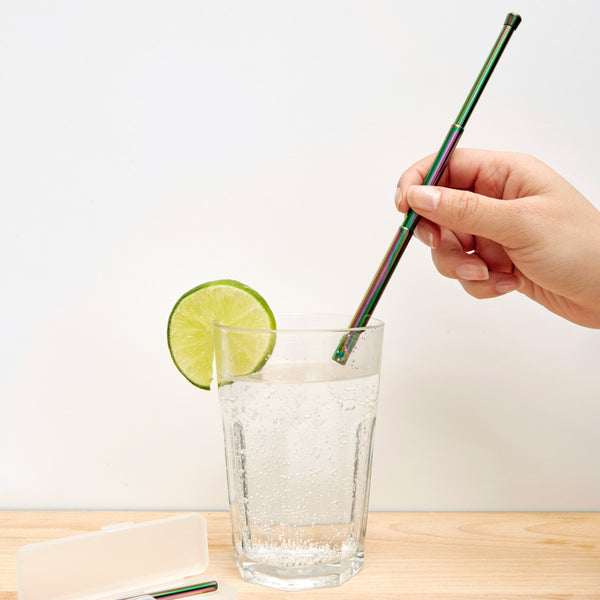 Kikkerland Irredescent Travel Straw Set