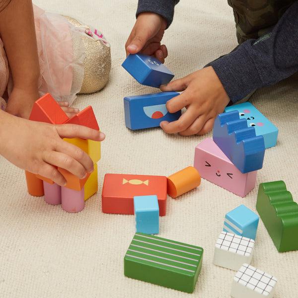 Kikkerland Kidoki Stack & Mix Wooden Building Blocks