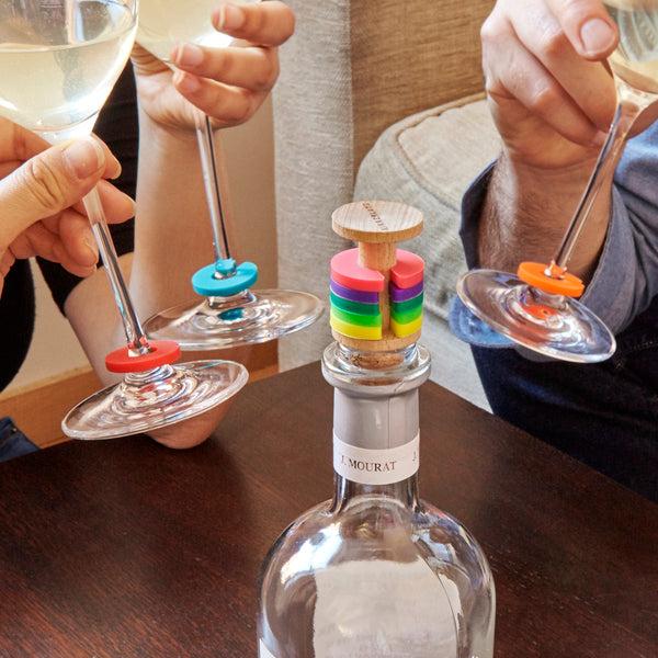 Kikkerland Rainbow Wine Rings And Stopper