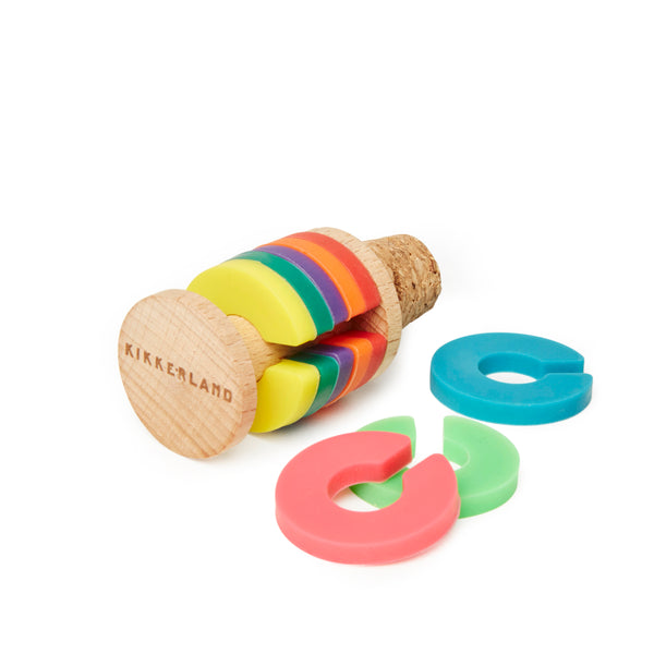kikkerland Rainbow Wine Rings and Stopper