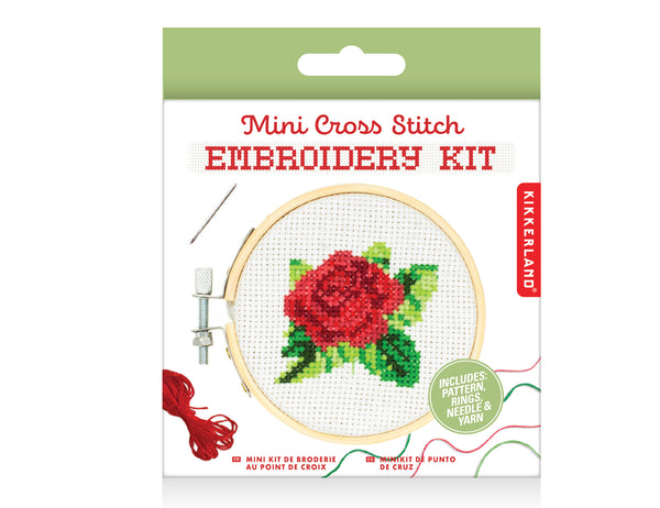 Kikkerland Rose Mini Cross Stitch Embroidery Kit