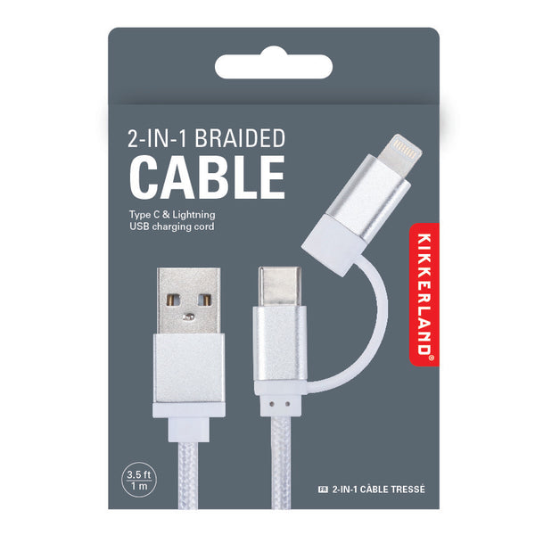Kikkerland Silver 2-in-1 Braided Cable