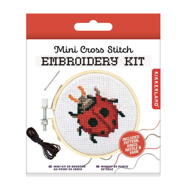 Kikkerland Ladybug Mini Cross Stitch Embroidery Kit