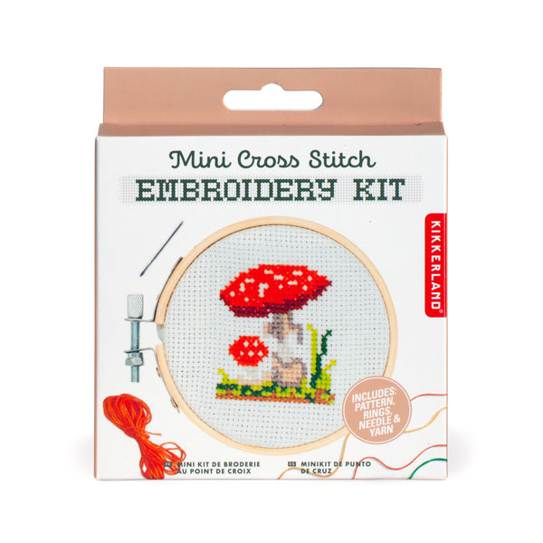 Kikkerland Mushroom Mini Cross Stitch Embroidery Kit
