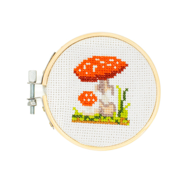 kikkerland Mushroom Mini Cross Stitch Embroidery Kit