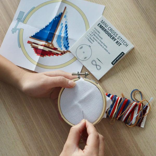 Kikkerland Sailboat Mini Cross Stitch Embroidery Kit