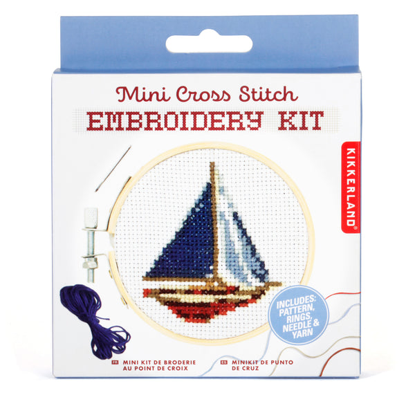 Kikkerland Sailboat Mini Cross Stitch Embroidery Kit