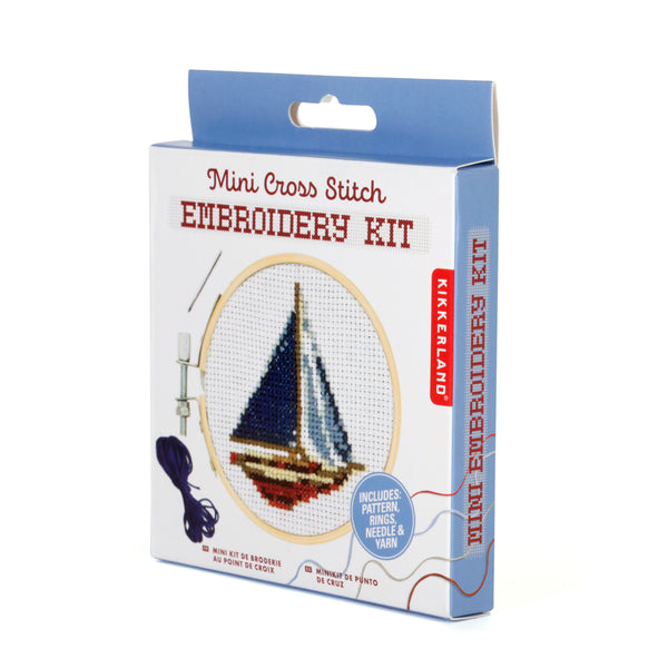 Kikkerland Sailboat Mini Cross Stitch Embroidery Kit