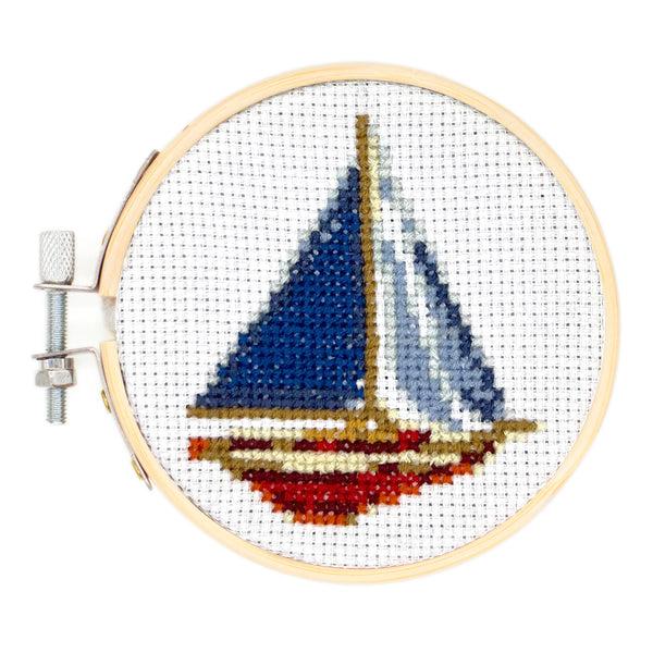 kikkerland Sailboat Mini Cross Stitch Embroidery Kit