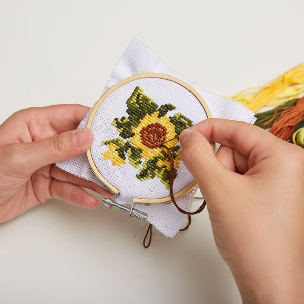 Kikkerland Sunflower Mini Cross Stitch Embroidery Kit