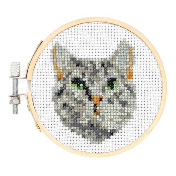 kikkerland Tabby Cat Mini Cross Stitch Embroidery Kit