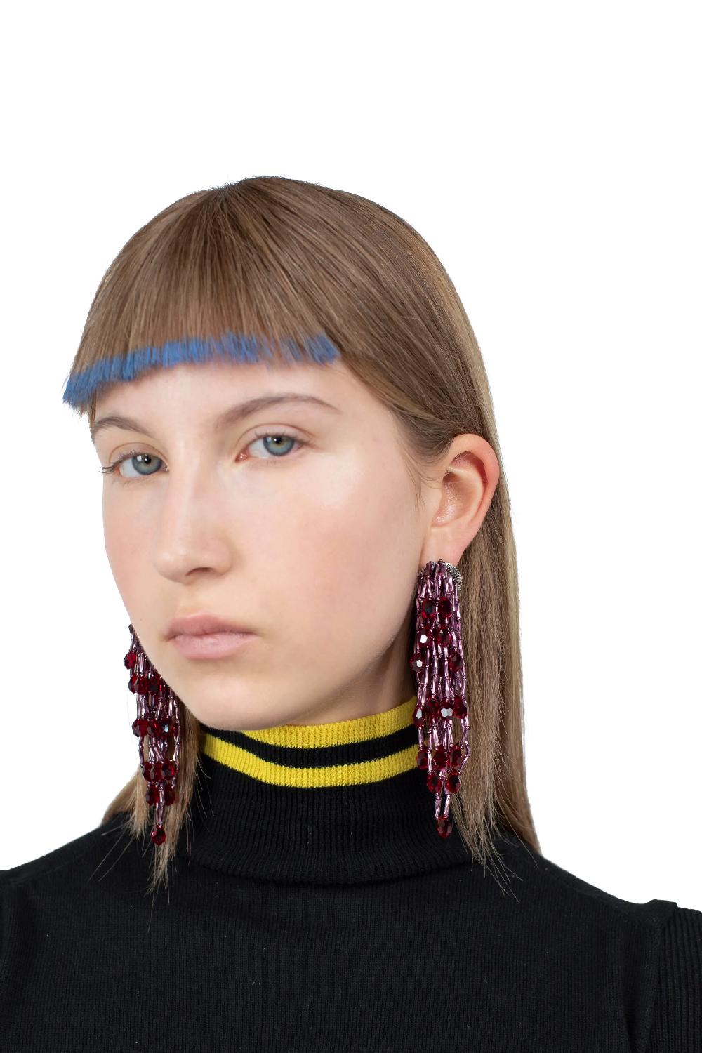 Kiko Kostadinov COWEN BEADED EARRINGS - METALLIC PURPLE/SIAM