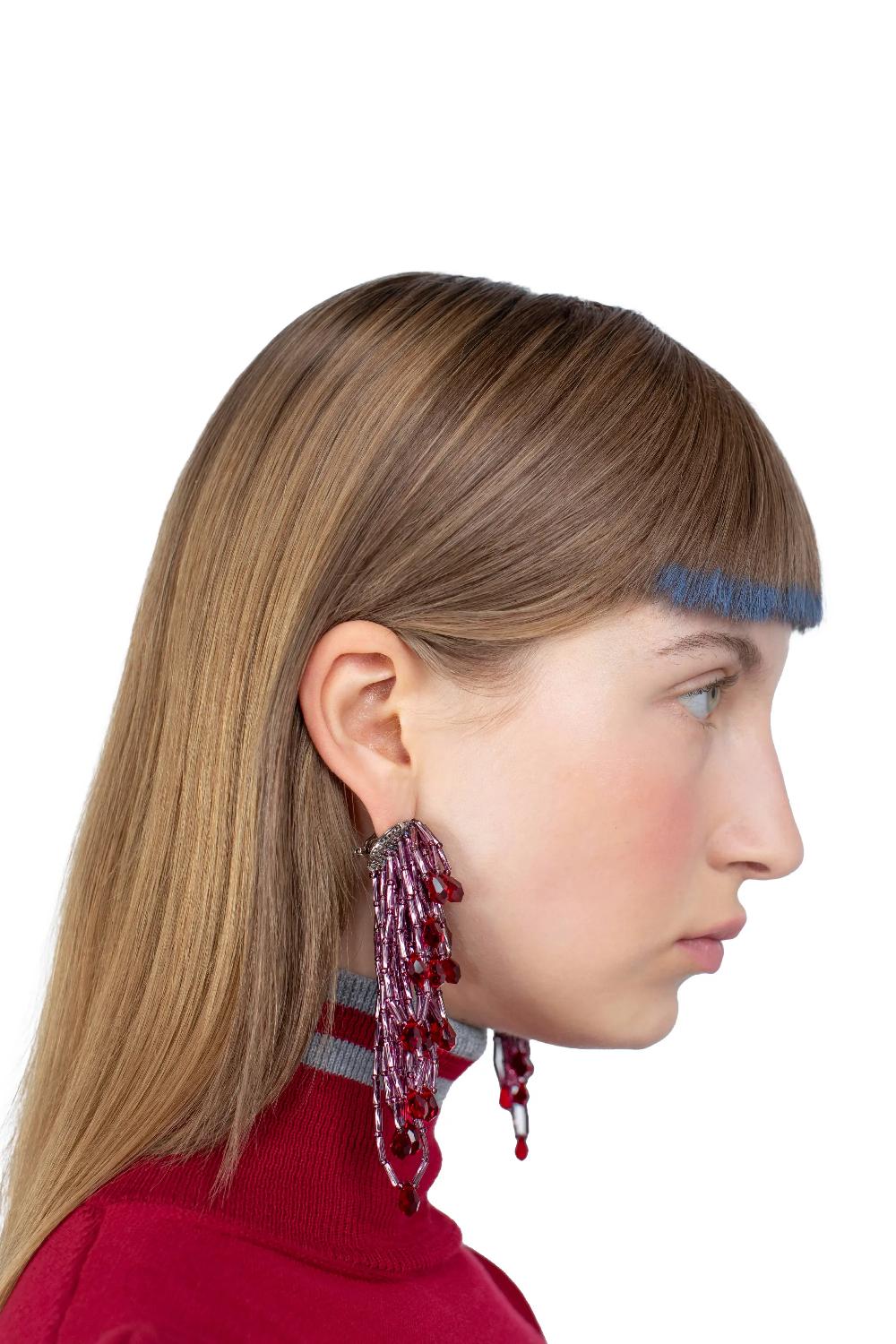 Kiko Kostadinov COWEN BEADED EARRINGS - METALLIC PURPLE/SIAM