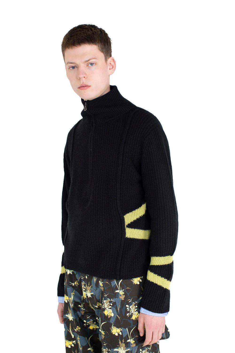 Kiko Kostadinov Exclusive – BOURDAIN ZIP INTARSIA JUMPER - BLACK/OLIVE