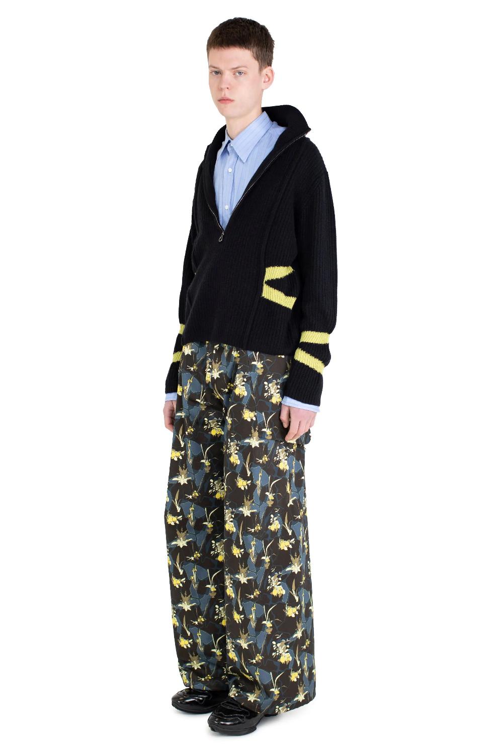 Kiko Kostadinov Exclusive – BOURDAIN ZIP INTARSIA JUMPER - BLACK/OLIVE