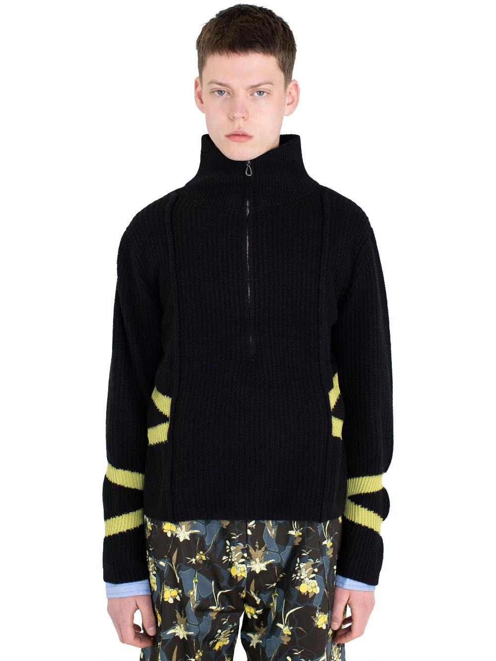 Kiko Kostadinov Exclusive – BOURDAIN ZIP INTARSIA JUMPER - BLACK/OLIVE