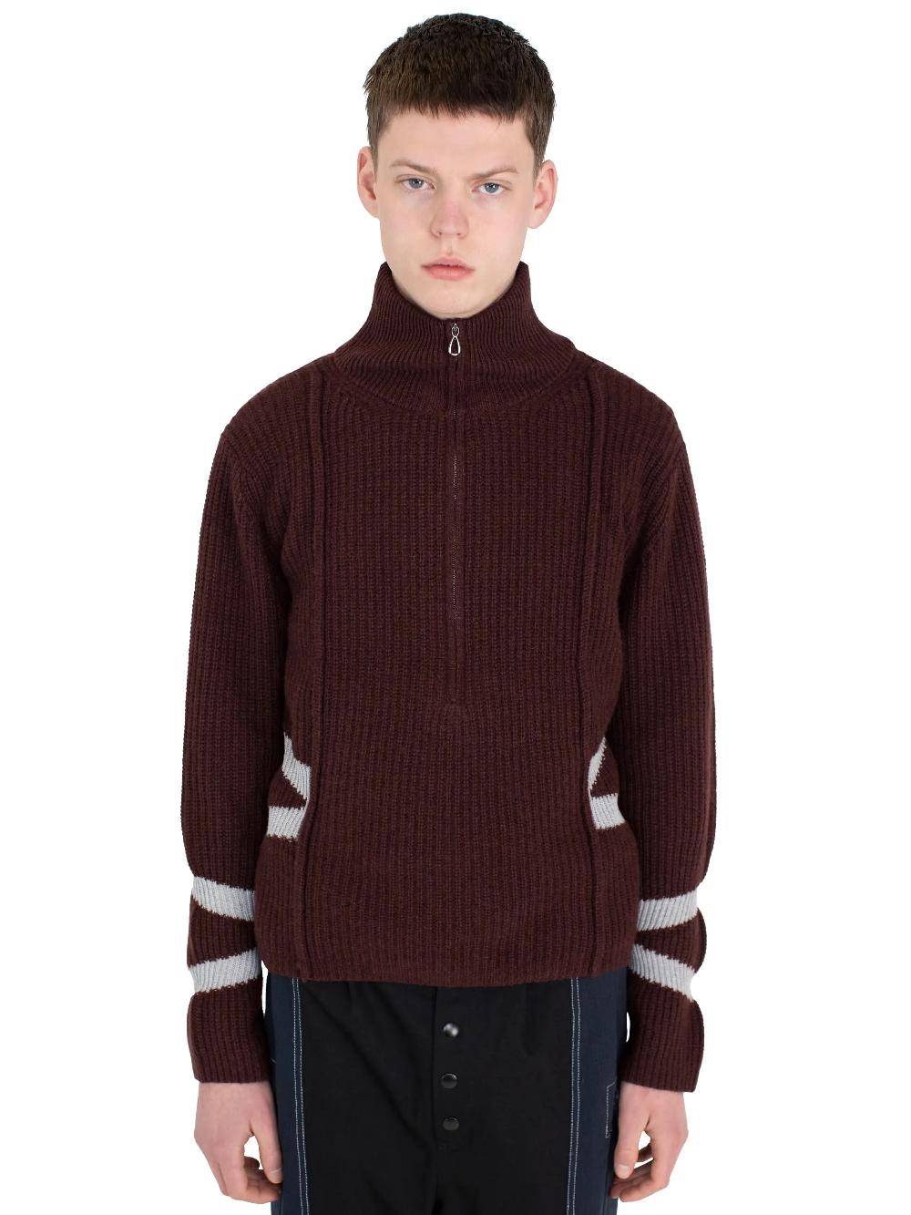 Kiko Kostadinov Exclusive – BOURDAIN ZIP INTARSIA JUMPER - MAROON/SILVER