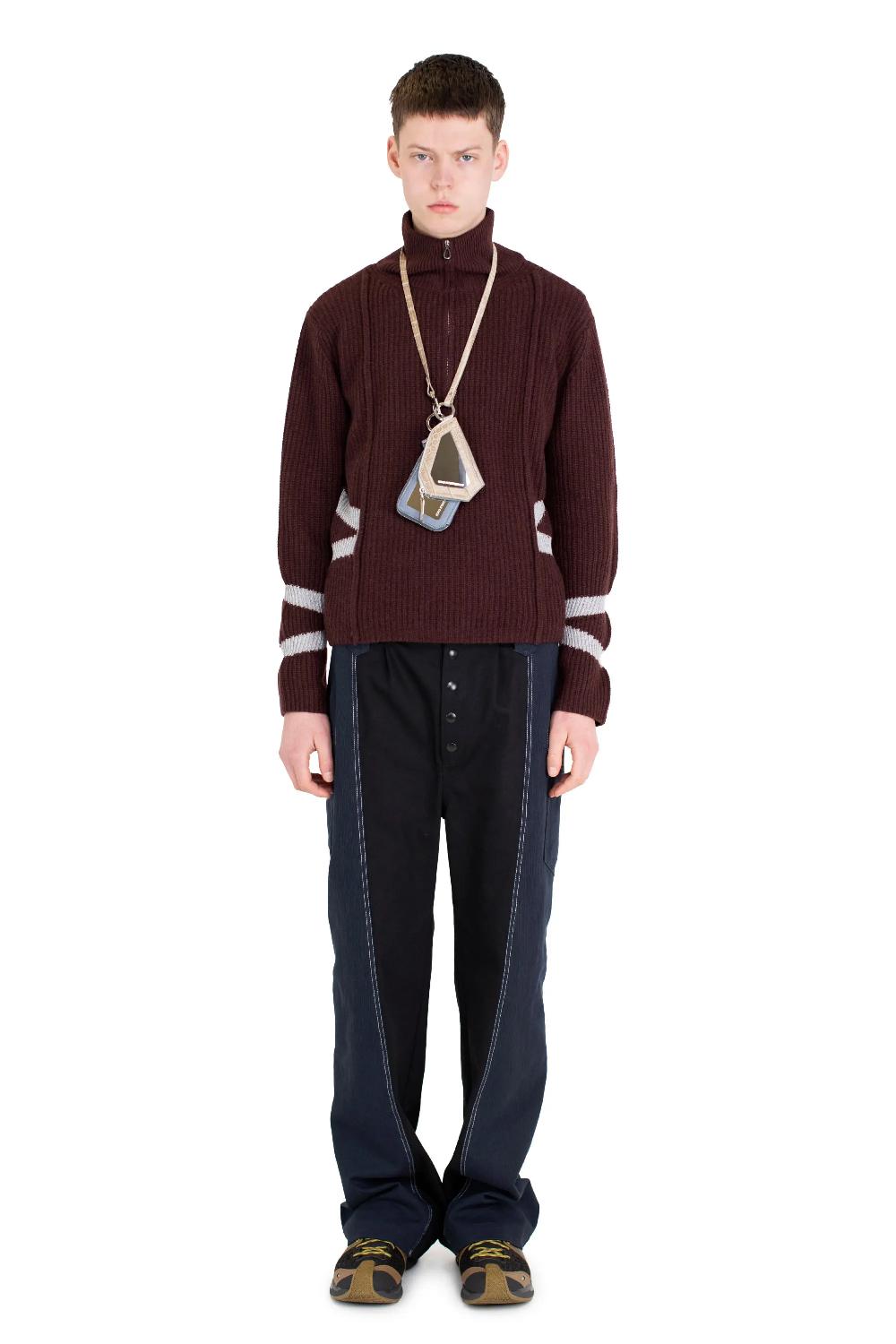 Kiko Kostadinov Exclusive – BOURDAIN ZIP INTARSIA JUMPER - MAROON/SILVER