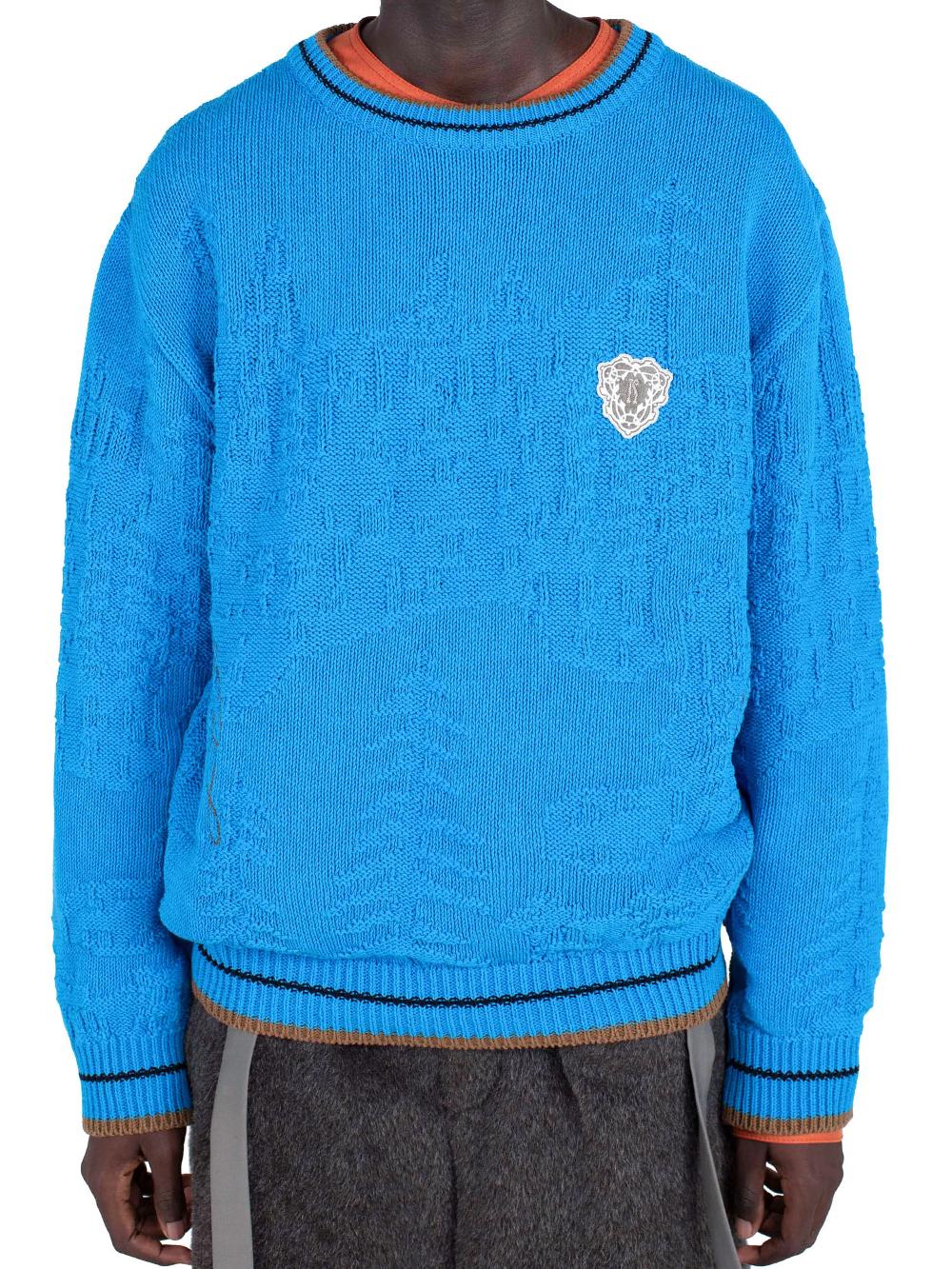 Kiko Kostadinov FITZ KNIT JUMPER - CERULEAN/RUSSET BROWN/BLACK