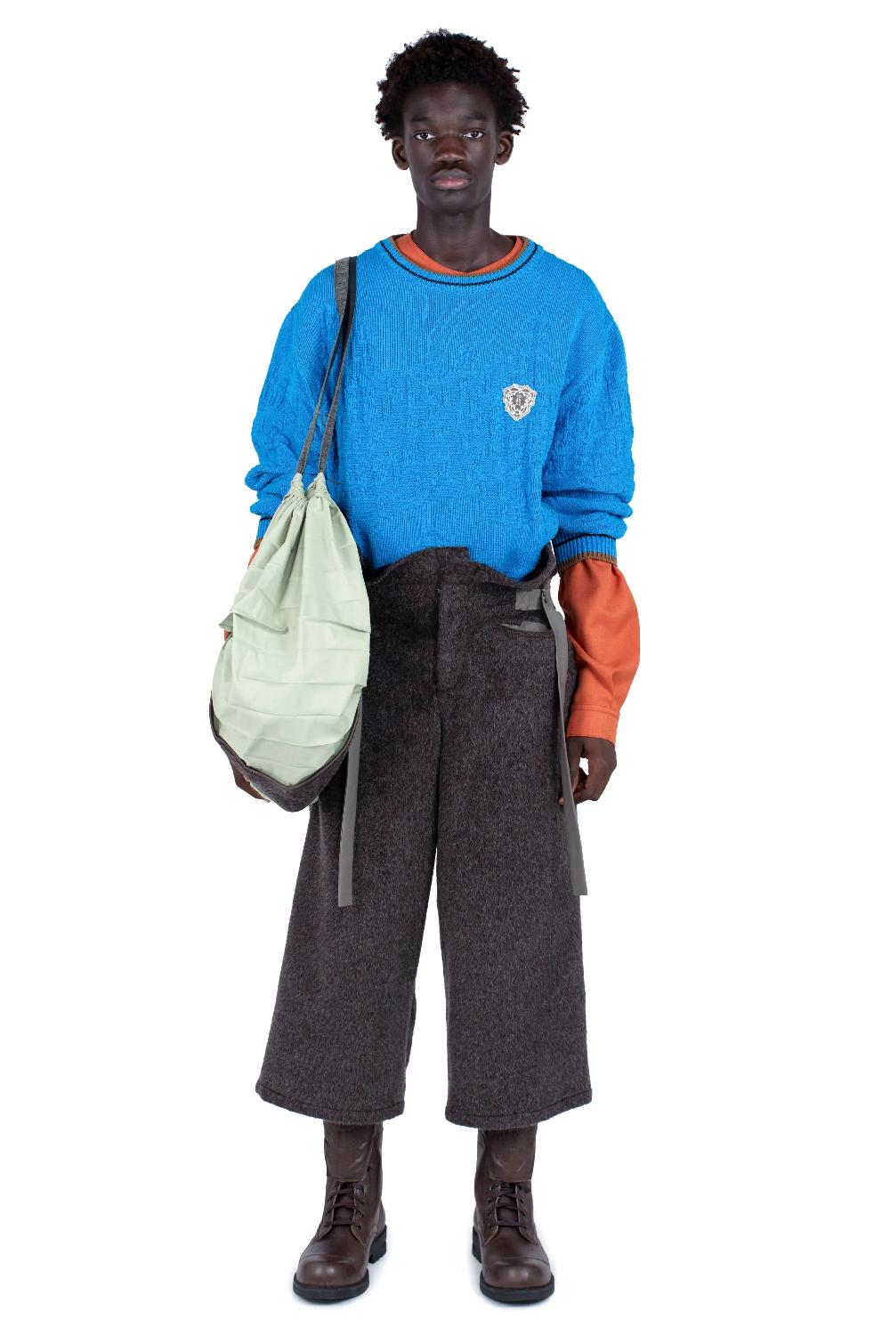 Kiko Kostadinov FITZ KNIT JUMPER - CERULEAN/RUSSET BROWN/BLACK