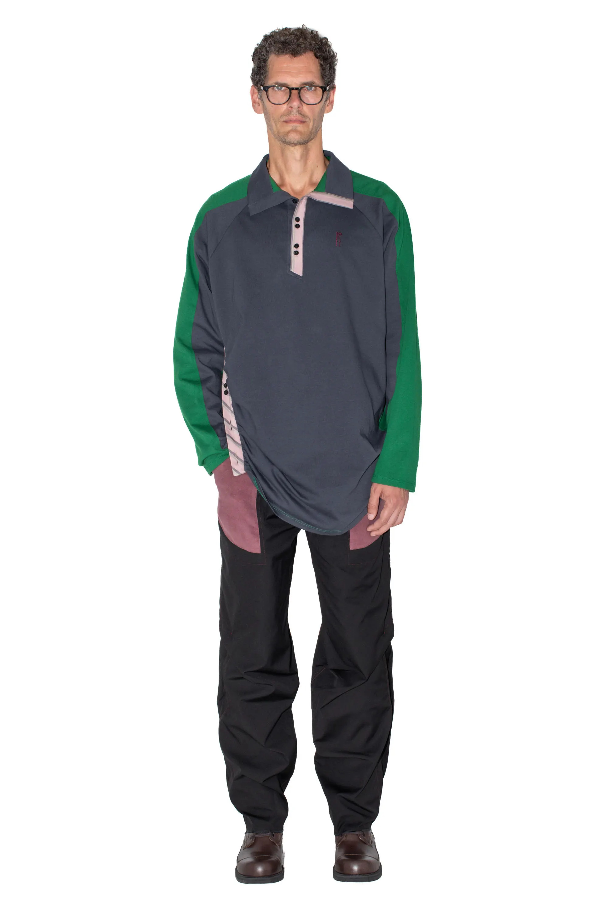 Kiko Kostadinov HALISHA TOP - DIM GREY/ HUNTER GREEN/ HEATHER PINK