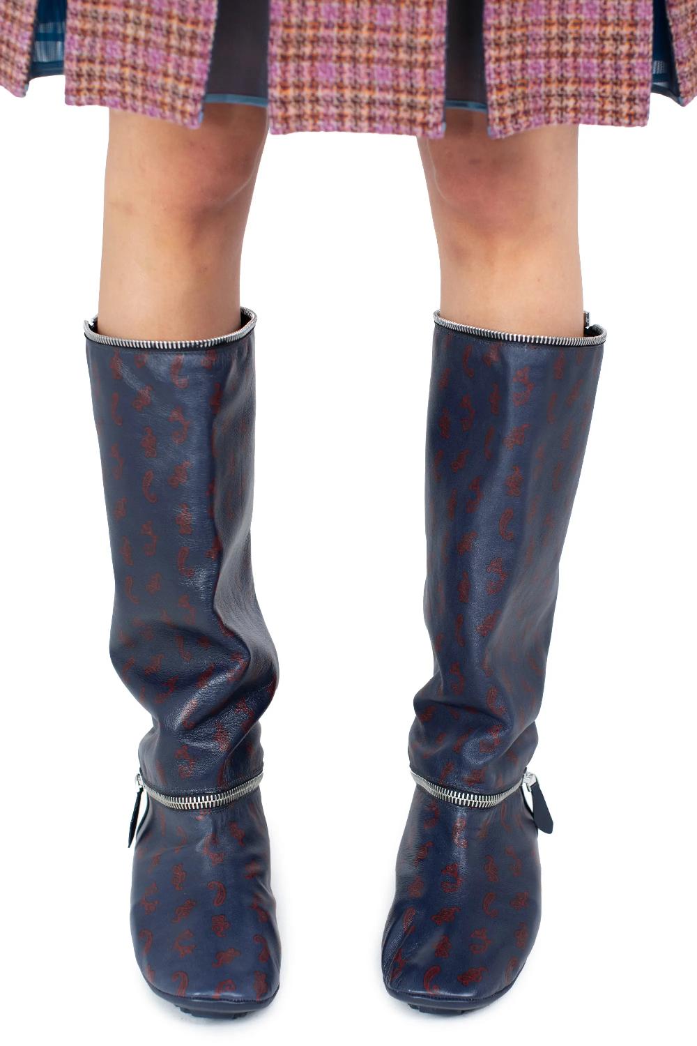 Kiko Kostadinov MODULAR DRIVING BOOTS - NAVY PAISLEY