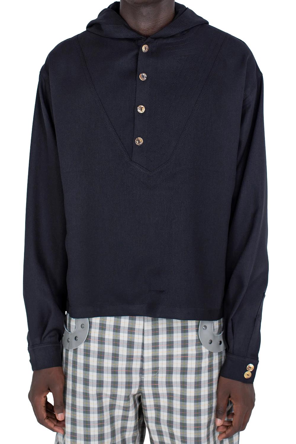 Kiko Kostadinov SLATINA HOODED TOP LS - COAL BLACK