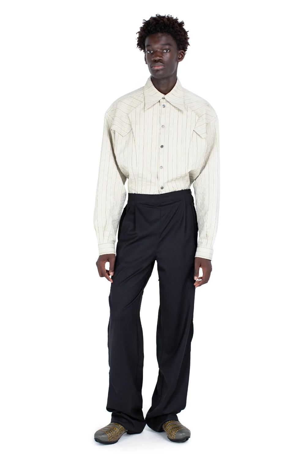 Kiko Kostadinov KRANER CROPPED SHIRT - IVORY HUNTER STRIPE