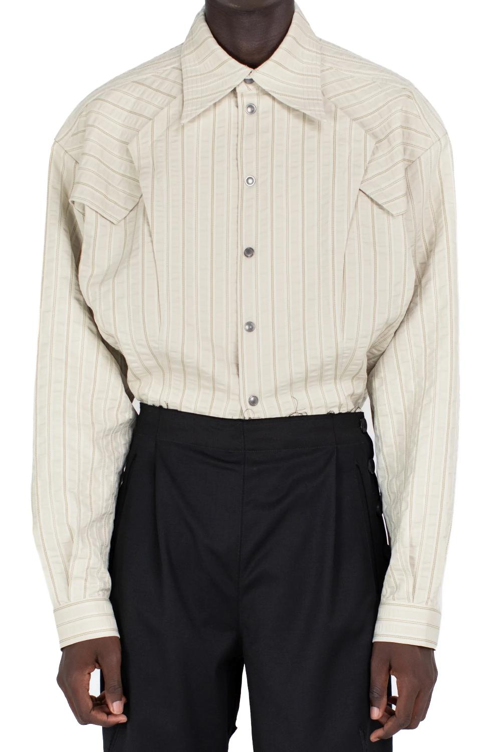 kiko kostadinov KRANER CROPPED SHIRT - IVORY HUNTER STRIPE
