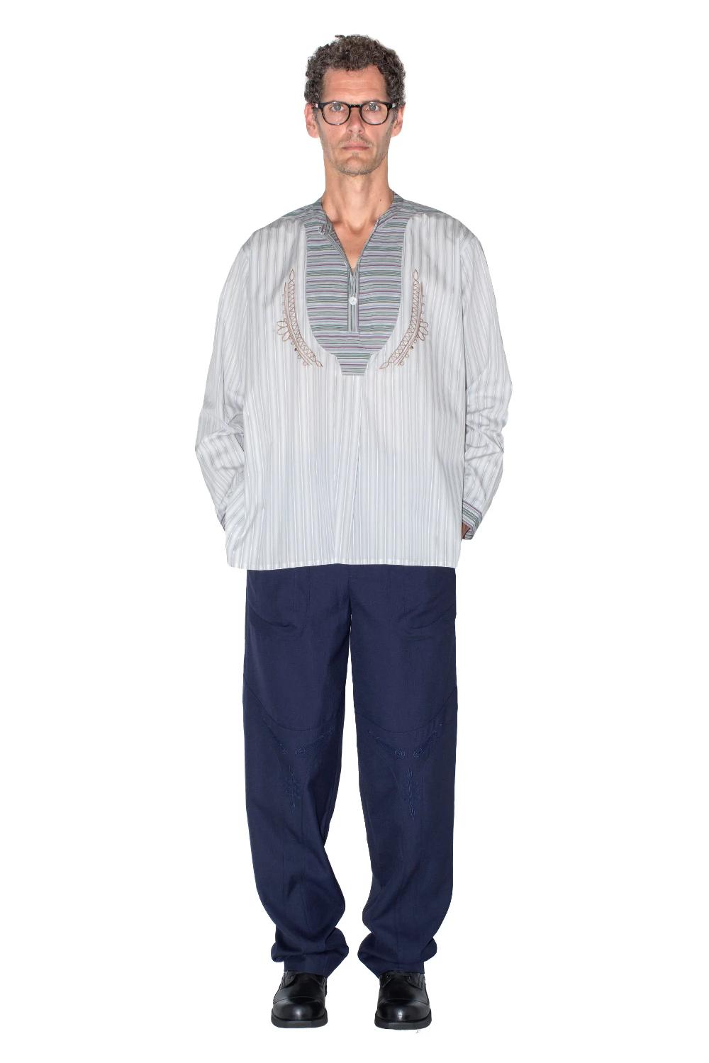 Kiko Kostadinov KUTCH OVERSHIRT - GREY WIDE STRIPE/ CROCUS MULTI